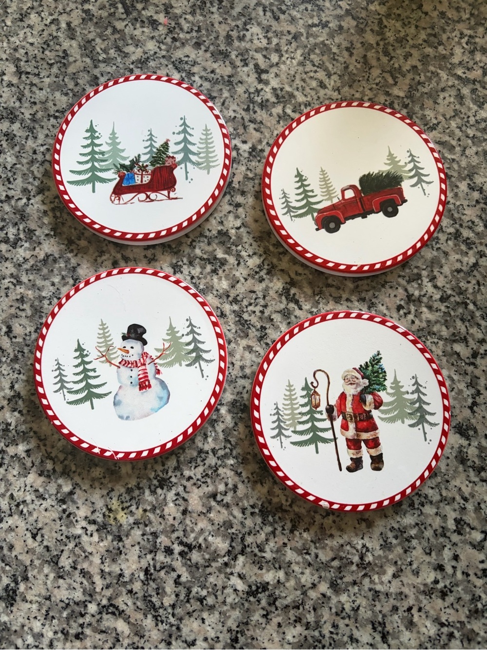 Holiday Wooden Coasters Set of 4 - Red Christmas Designs